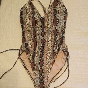 Kona Sol Snake Print One Piece Swimsuit - Brown and Black